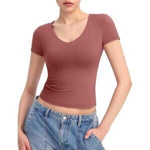 Women's Marsala V Neck Short Sleeve T Shirts Slim Fit Sexy Collection